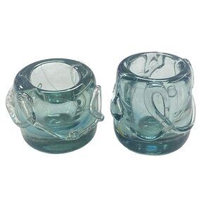 Vintage Handblown Aqua Glass Candlestick Holders